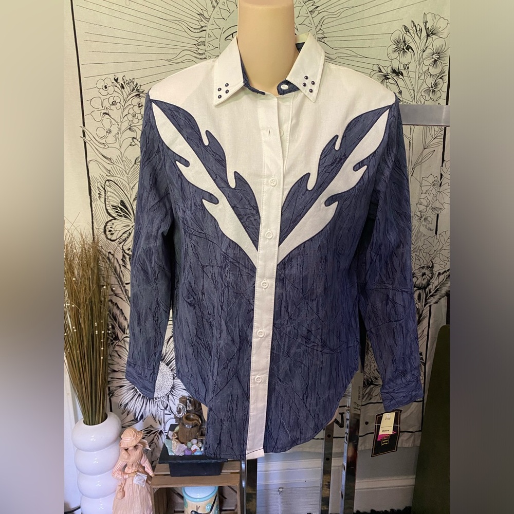NWT Vintage 80’s Wildfire 100% cotton blue and white cowboy shirt size Medium